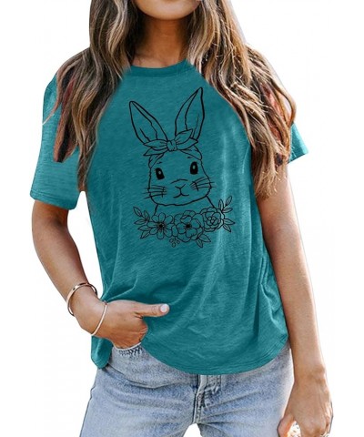 Easter Teacher T-Shirt for Women Teaching My Favorite Peeps Shirt Funny Bunny Rabbit Graphic Tee Tops B-cyan2 $10.00 Tops