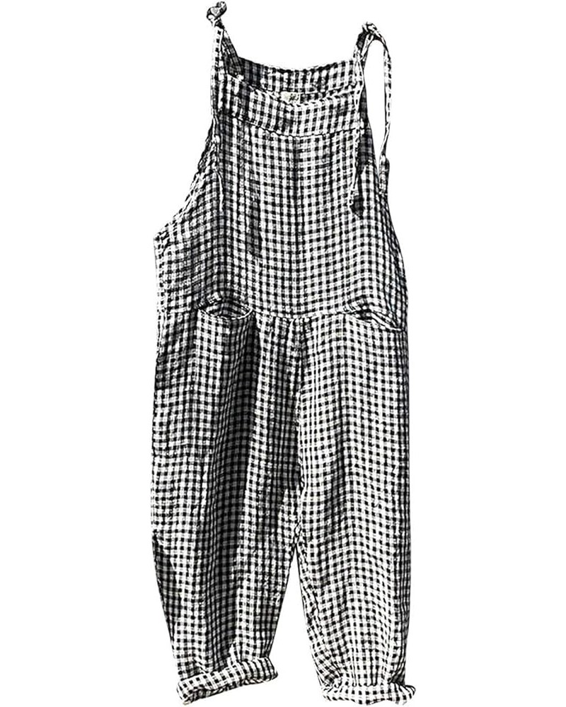 Womens Vertical Striped Overalls Jumpsuits Relaxed Fit Adjustable Self-Tie Straps Bib Wide Leg Pants with Pockets Black $7.28...