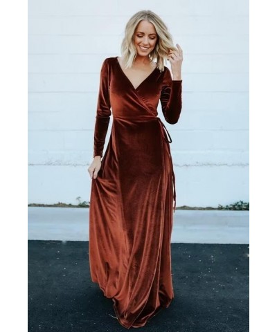 Women's Velvet Wrap Dresses V Neck Bridesmaid Dresses Long Sleeve Formal Evening Gowns Champagne-long-sleeve $27.20 Dresses