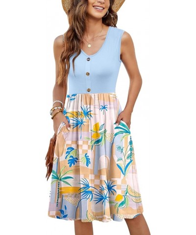 Women Summer Dresses Sleeveless Casual Loose Swing Button Down Midi Sundress with Pockets Hawaii Scenery $15.94 Dresses