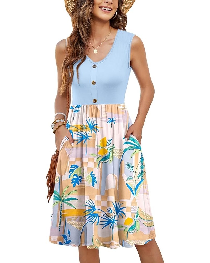 Women Summer Dresses Sleeveless Casual Loose Swing Button Down Midi Sundress with Pockets Hawaii Scenery $15.94 Dresses