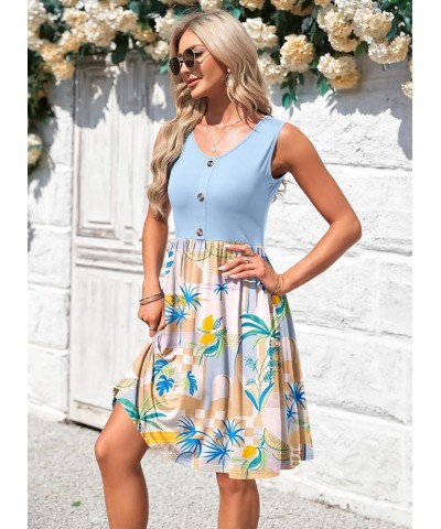 Women Summer Dresses Sleeveless Casual Loose Swing Button Down Midi Sundress with Pockets Hawaii Scenery $15.94 Dresses