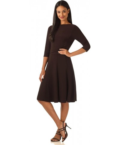 Women's Flippy Fit N' Flare Dress with 3/4 Sleeves Espresso $30.24 Dresses