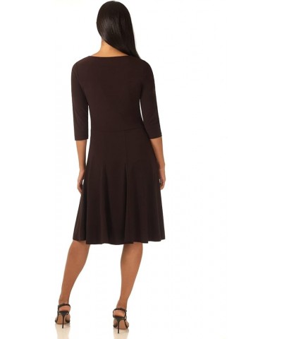 Women's Flippy Fit N' Flare Dress with 3/4 Sleeves Espresso $30.24 Dresses