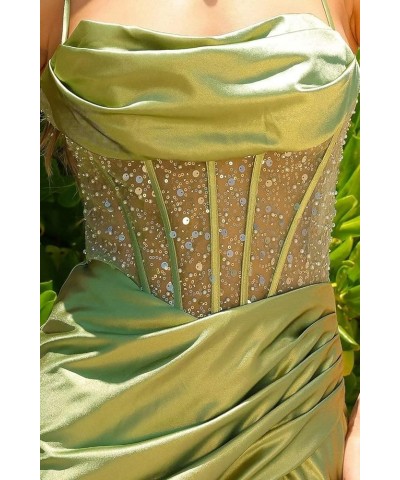 Satin Cowl Neck Prom Dresses Long 2024 Spaghetti Straps Corset Mermaid Evening Gowns with Slit Peacock $35.00 Dresses