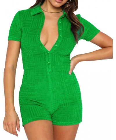 Short Sleeve Jumpsuit for Women Y2K Bodycon Sexy V Neck Buttons Rompers Shorts Knitted One Piece Bodysuit Overall Style 4 $10...