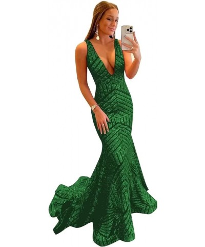 Women's Mermaid Prom Dresses 2023 Deep V Neck Sparkly Sequin Bridesmaid Dress Formal Evening Dress for Women,R112 Emerald Gre...