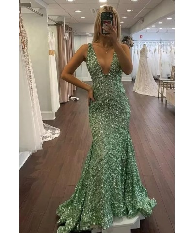 Women's Mermaid Prom Dresses 2023 Deep V Neck Sparkly Sequin Bridesmaid Dress Formal Evening Dress for Women,R112 Emerald Gre...