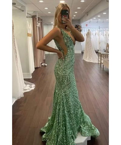 Women's Mermaid Prom Dresses 2023 Deep V Neck Sparkly Sequin Bridesmaid Dress Formal Evening Dress for Women,R112 Emerald Gre...