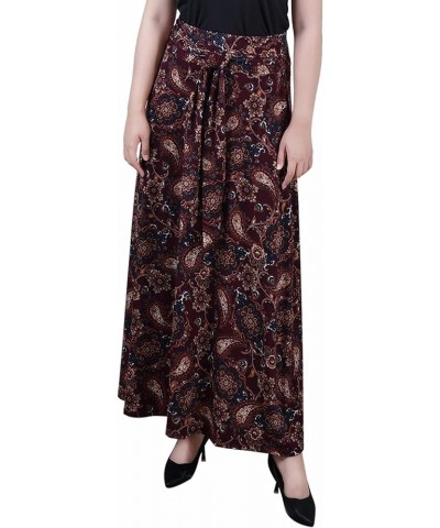 NY Women's Petite Printed Maxi Skirt with Sash Waist Tie Dark Red $28.42 Skirts