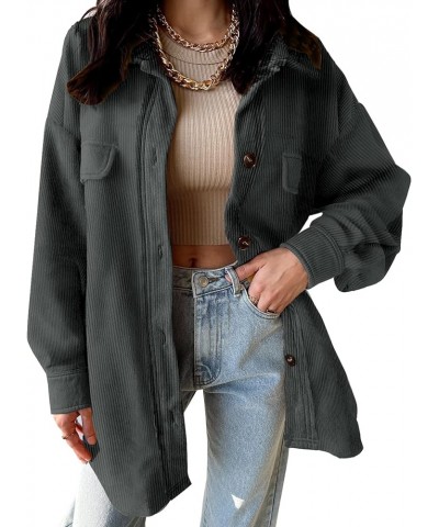 Womens Corduroy Shacket Blouses Button Down Shirts Pocket Long Sleeves Tops Jacket Coats Dark Grey（blue Tone) $23.36 Tops