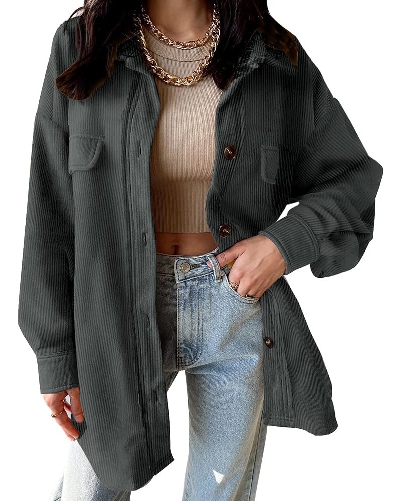 Womens Corduroy Shacket Blouses Button Down Shirts Pocket Long Sleeves Tops Jacket Coats Dark Grey（blue Tone) $23.36 Tops