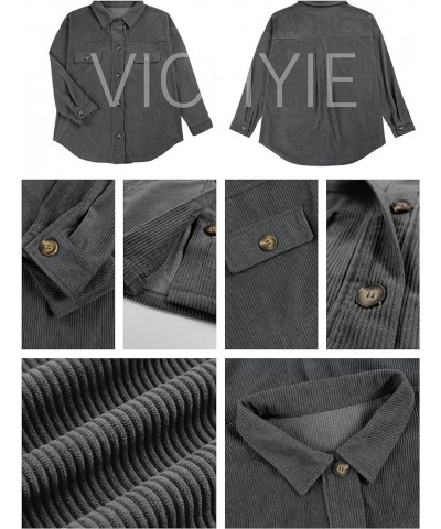 Womens Corduroy Shacket Blouses Button Down Shirts Pocket Long Sleeves Tops Jacket Coats Dark Grey（blue Tone) $23.36 Tops