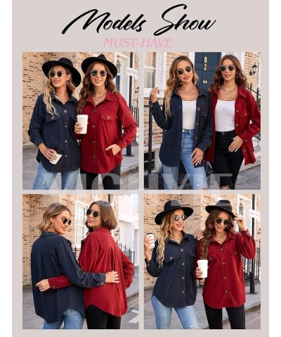 Womens Corduroy Shacket Blouses Button Down Shirts Pocket Long Sleeves Tops Jacket Coats Dark Grey（blue Tone) $23.36 Tops