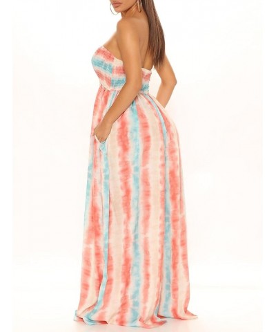 Women's Sexy Off Shoulder Tube Top Rompers High Waist Long Wide Leg Pants Jumpsuits Stripe-red-21486 $13.00 Jumpsuits