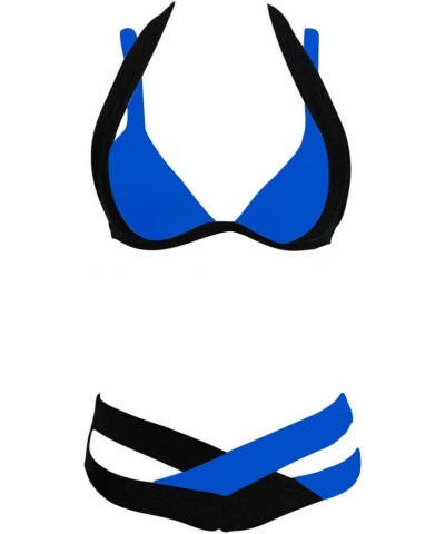 Two Piece Bikini Swimsuit Women Fashion Two Tone Criss Cross Bathing Suits Blue $9.24 Swimsuits