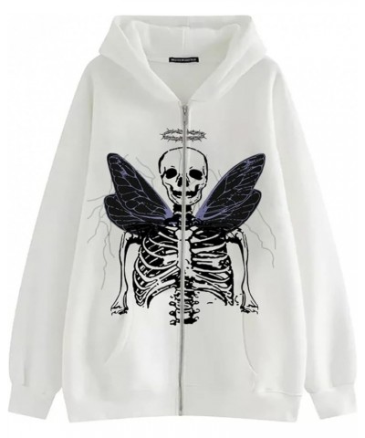 Y2k Full Zip Up Hoodie Women Oversized Goth Sweatshirt E-Girl Rhinestone Long Sleeve Graphic Jacket Streetwear 9-white $10.87...