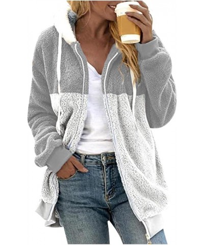 Coats for Women, Women's Fashion Casual Loose Plush Striped Zipper Long Sleeve Stitching Hooded Jacket Coat 3-light Gray $15....