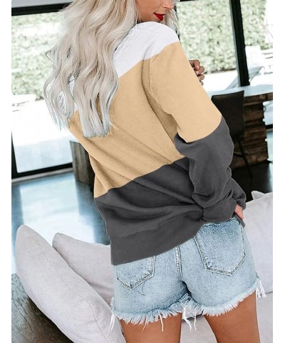 Womens Crew Neck Color Block/Solid Sweatshirts Tops Long Sleeve Casual Pullover Cute Lightweight Loose Tops E- White Beige Ch...