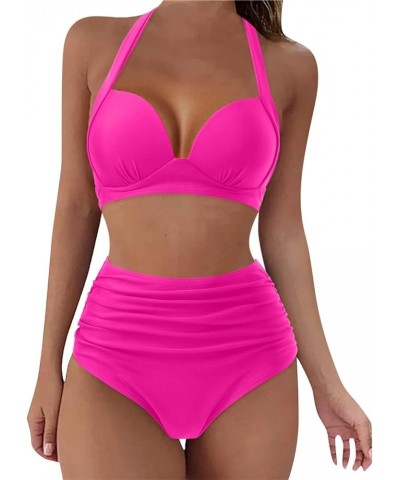 Womens Swimsuits 2 Piece High Waisted Halter Bikinis Twist Front Push Up Beach Bathing Suits Trendy Slim Fit Swimwear A15 $10...