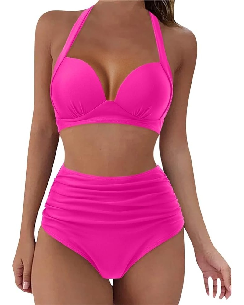 Womens Swimsuits 2 Piece High Waisted Halter Bikinis Twist Front Push Up Beach Bathing Suits Trendy Slim Fit Swimwear A15 $10...