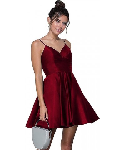 Women's V-Neck Short Homecoming Dresses for Teens 2023 Spaghetti Strap Prom Dress with Pocket CYM025 Wine Red $15.58 Dresses