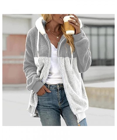 Coats for Women, Women's Fashion Casual Loose Plush Striped Zipper Long Sleeve Stitching Hooded Jacket Coat 3-light Gray $15....