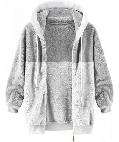 Coats for Women, Women's Fashion Casual Loose Plush Striped Zipper Long Sleeve Stitching Hooded Jacket Coat 3-light Gray $15....