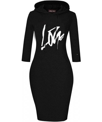 Women Long Sleeve Print Lips Slim Fitted Knee Length Sweatshirt With Pocket Casual Pullover Hoodie Dress Hblack+love $11.52 H...