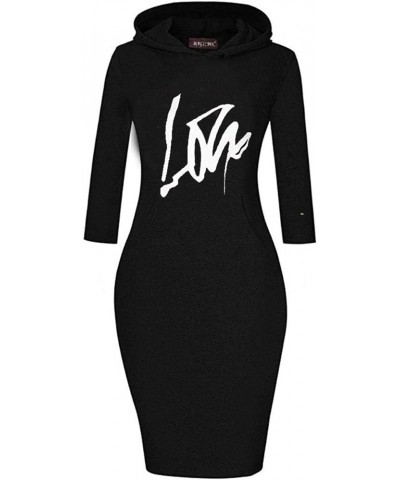 Women Long Sleeve Print Lips Slim Fitted Knee Length Sweatshirt With Pocket Casual Pullover Hoodie Dress Hblack+love $11.52 H...