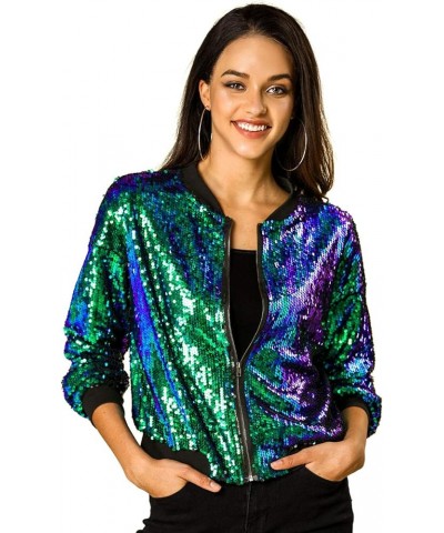 Women's Sequin Jacket Valentine's Day Long Sleeve Zipper Fahion 2023 Shiny Glitter Sparkly Bomber Jackets Green $24.74 Jackets