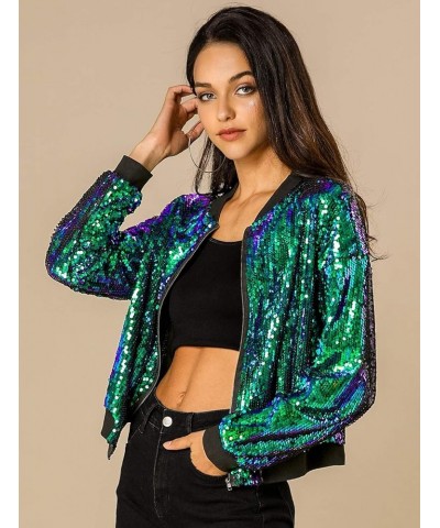 Women's Sequin Jacket Valentine's Day Long Sleeve Zipper Fahion 2023 Shiny Glitter Sparkly Bomber Jackets Green $24.74 Jackets