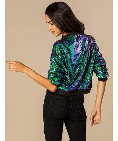 Women's Sequin Jacket Valentine's Day Long Sleeve Zipper Fahion 2023 Shiny Glitter Sparkly Bomber Jackets Green $24.74 Jackets