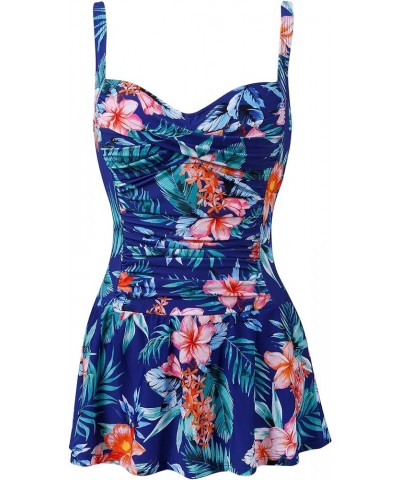 Womens Tummy Control One Piece Swimsuit with Skirt Retro Swimdress Floral $12.74 Swimsuits