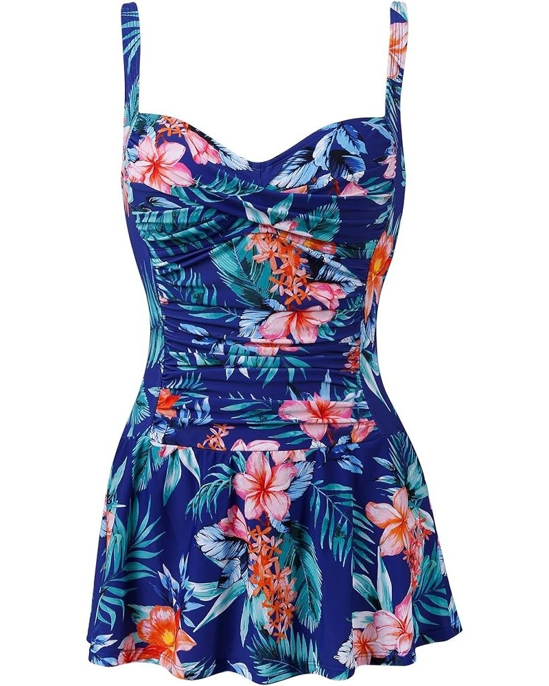 Womens Tummy Control One Piece Swimsuit with Skirt Retro Swimdress Floral $12.74 Swimsuits