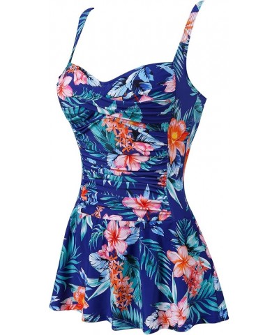 Womens Tummy Control One Piece Swimsuit with Skirt Retro Swimdress Floral $12.74 Swimsuits