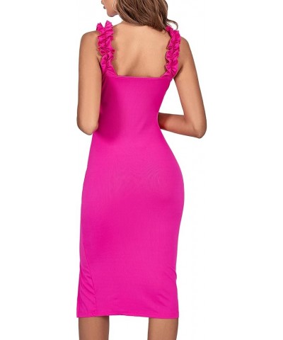 Women's Ruffle Straps Sleeveless Split Bodycon Cocktail Midi Dress Rose $22.08 Dresses