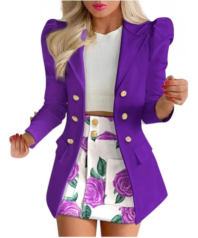 Women's Two Piece Suit Sets formal Casual Jacket Long Sleeve Printed Cardigan and High Waist Short Skirt Purple $11.27 Suits