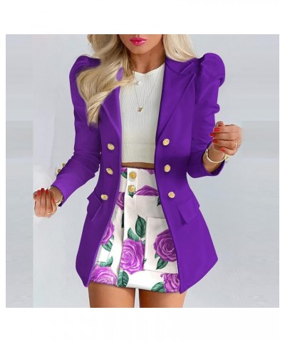 Women's Two Piece Suit Sets formal Casual Jacket Long Sleeve Printed Cardigan and High Waist Short Skirt Purple $11.27 Suits