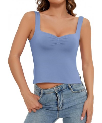 Women's Ruched Sweetheart Neck Crop Cami Side Split Sleeveless Backless Pleated Trendy Cropped Tank Tops Bustier Blue $10.08 ...