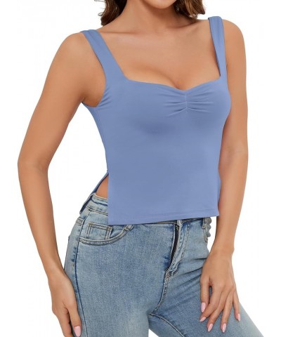 Women's Ruched Sweetheart Neck Crop Cami Side Split Sleeveless Backless Pleated Trendy Cropped Tank Tops Bustier Blue $10.08 ...