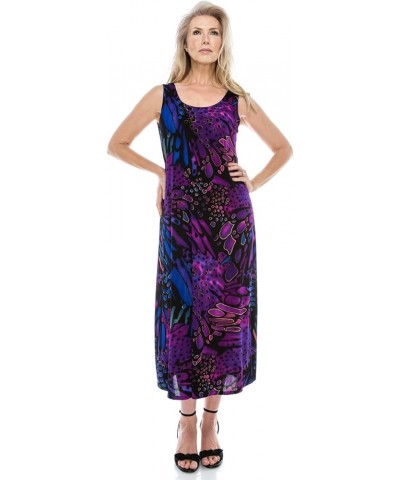 Women's Tank Long Dress – Sleeveless Scoop Neck Casual Printed Swing Flowy T Shirt One Piece W207 Purple $20.39 Dresses