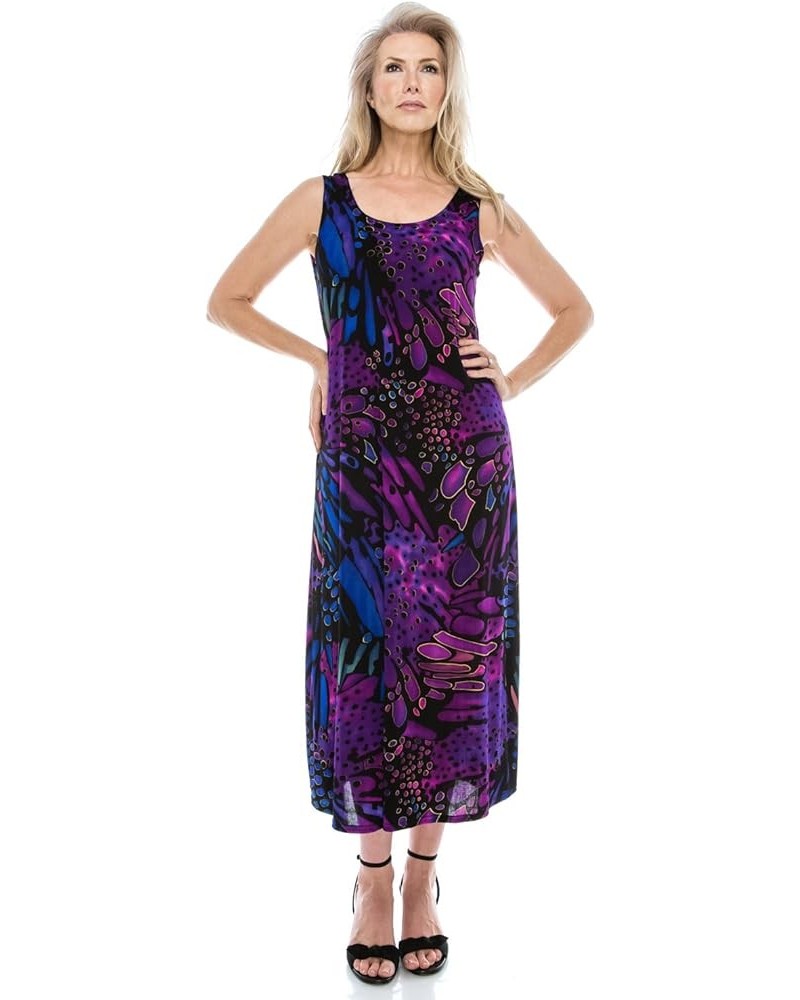 Women's Tank Long Dress – Sleeveless Scoop Neck Casual Printed Swing Flowy T Shirt One Piece W207 Purple $20.39 Dresses