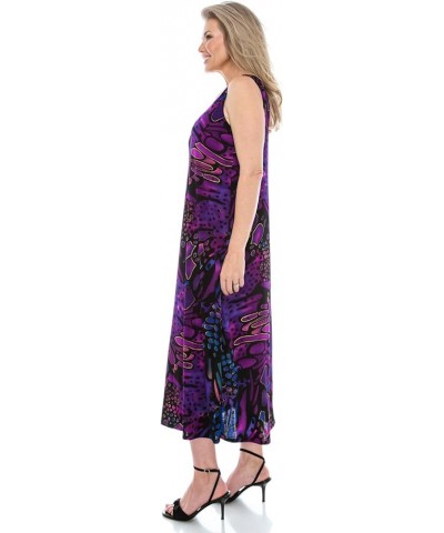 Women's Tank Long Dress – Sleeveless Scoop Neck Casual Printed Swing Flowy T Shirt One Piece W207 Purple $20.39 Dresses