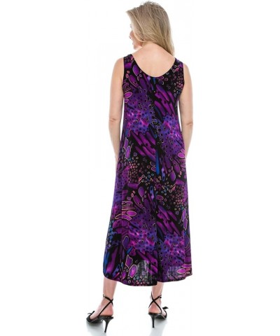 Women's Tank Long Dress – Sleeveless Scoop Neck Casual Printed Swing Flowy T Shirt One Piece W207 Purple $20.39 Dresses