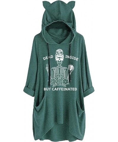 Dead Inside But Caffeinated Sunflower Women Long Sleeve Hoodies Skull Shirt for Women 4-green $15.89 Hoodies & Sweatshirts