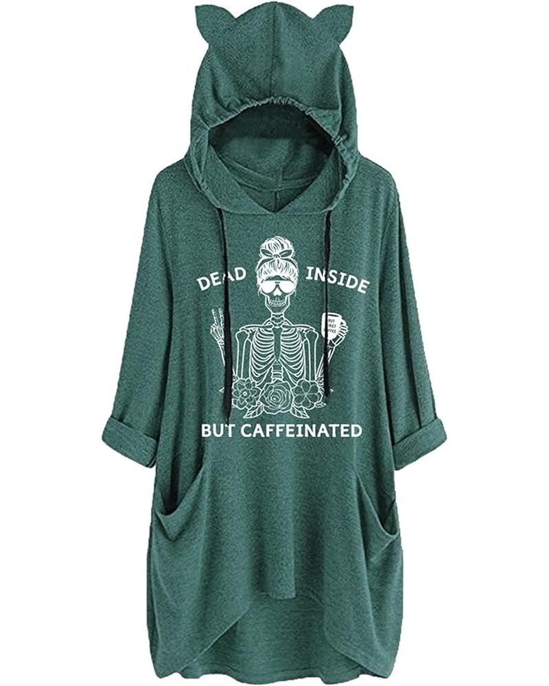 Dead Inside But Caffeinated Sunflower Women Long Sleeve Hoodies Skull Shirt for Women 4-green $15.89 Hoodies & Sweatshirts