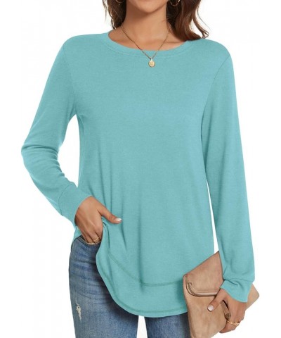 Women's Fall Casual Crewneck T-Shirts Long Sleeve Tunic Tops for Leggings Light Blue $11.72 Tops