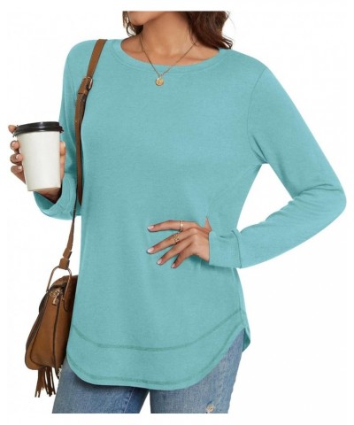 Women's Fall Casual Crewneck T-Shirts Long Sleeve Tunic Tops for Leggings Light Blue $11.72 Tops