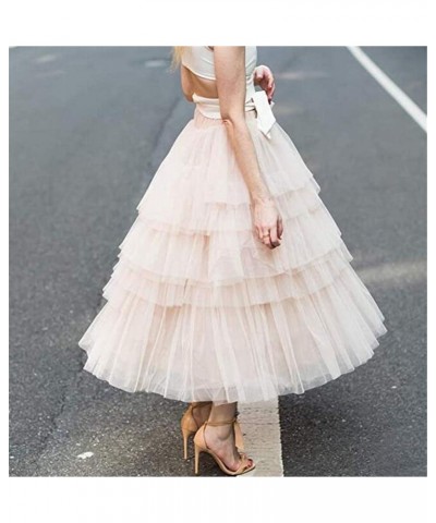 Women's Elastic Waist Tiered Layered Mesh Tulle Tutu A-line Midi Skirt Bright Yellow $20.24 Skirts